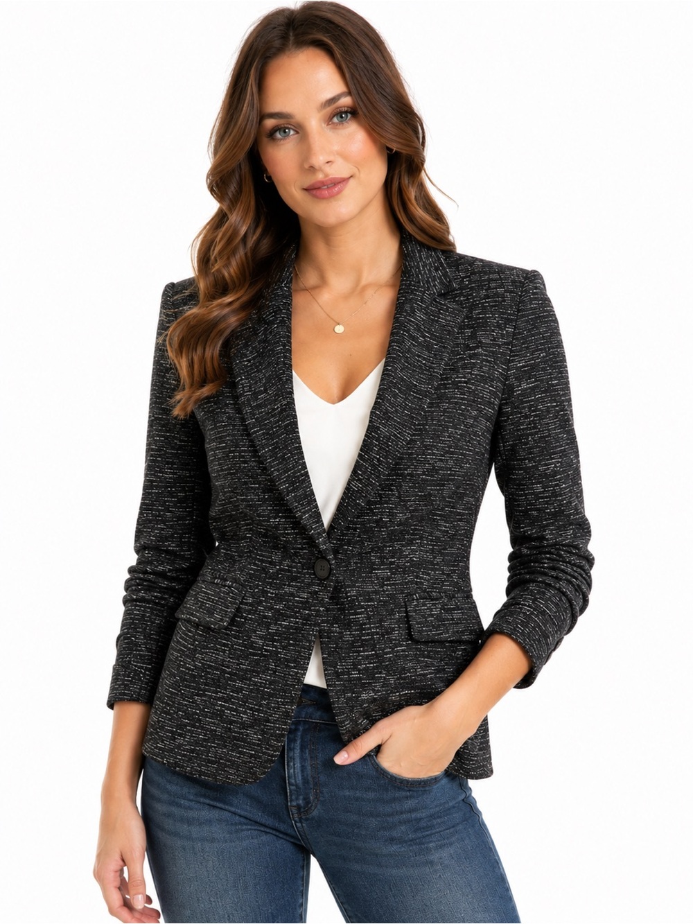 Cartonnier Anthropologie Blazer Small Charcoal Tweed Knit Tree Print Lining Jack